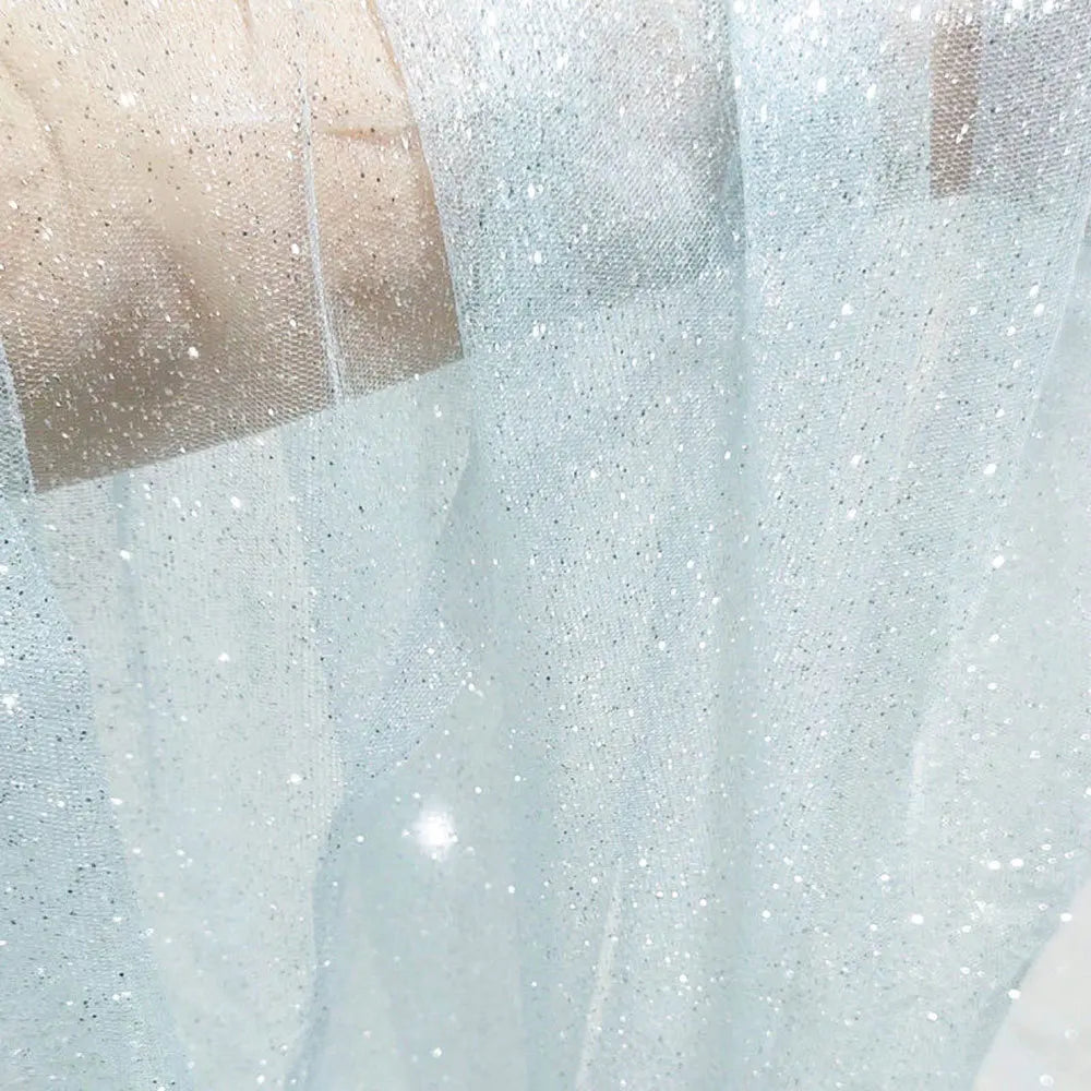 Shiny Glitter Sequin Soft Net Yarn Lace Sparkle Tulle Silver Mesh Fabric DIY Sewing Wedding Dress Veil Dance Tutu Decor Props