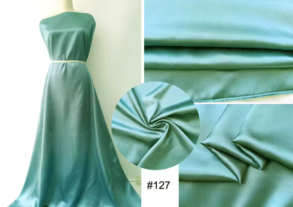 Plain Satin 58" Wide | 1Meter | 2Meters | 5Meters | Soft Charmeuse Fabric Scarf Craft DIY Material Blue