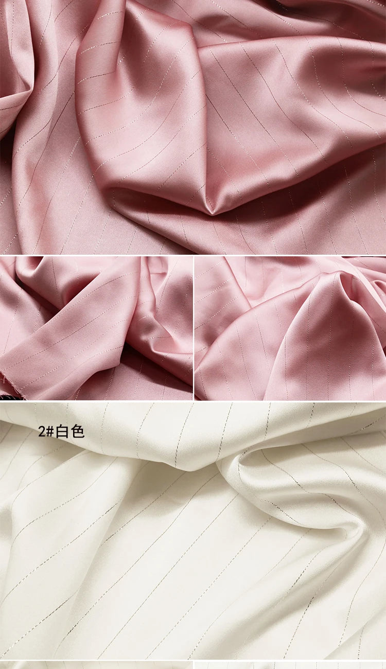 High End Bright Silk Striped Imitation Acetic Acid Fabric Satin Glossy Silk Smooth Drape Feeling Suit Dress Pants Fabric
