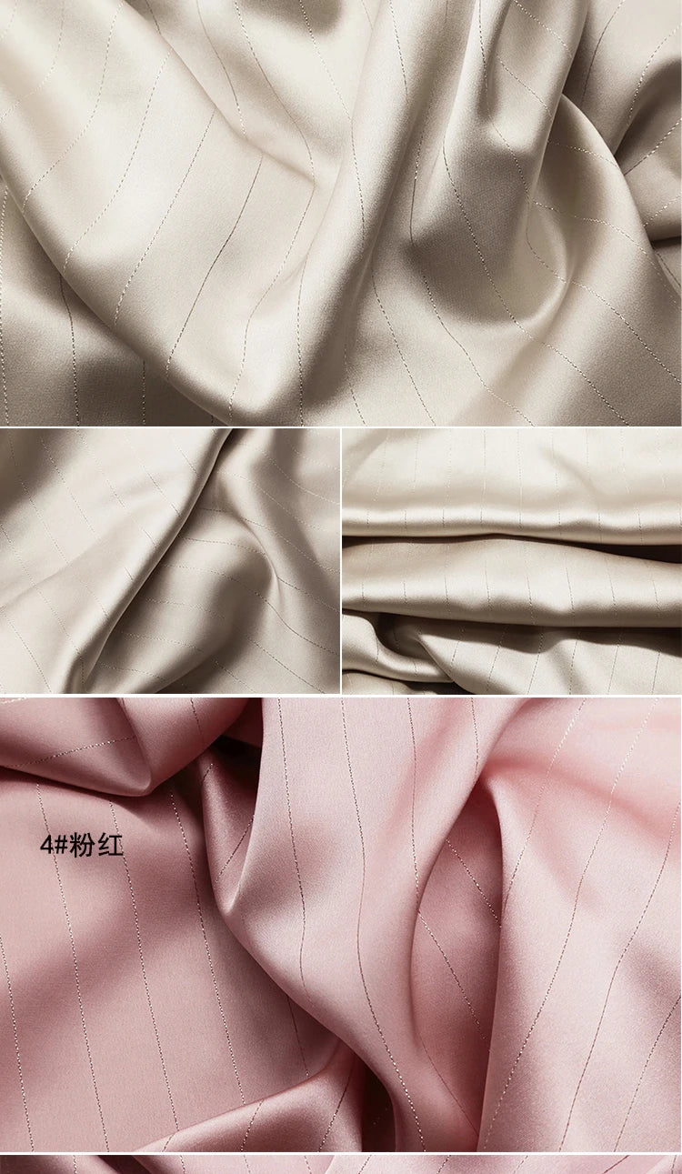 High End Bright Silk Striped Imitation Acetic Acid Fabric Satin Glossy Silk Smooth Drape Feeling Suit Dress Pants Fabric