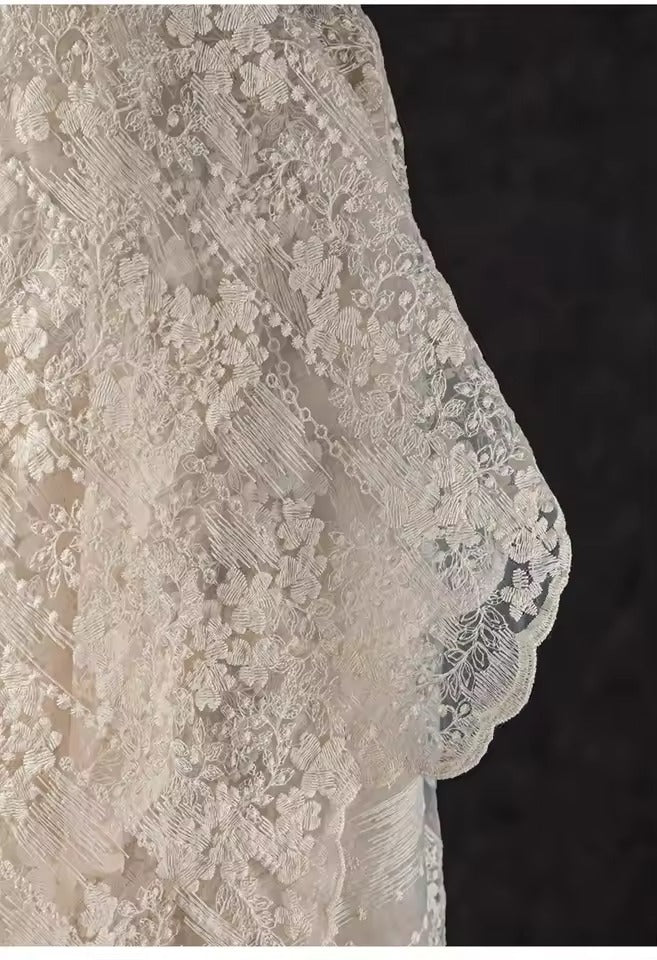 Apricot embroidery floral tulle lace gauze material transparent jacquard fashion dress wedding dress designer fabric