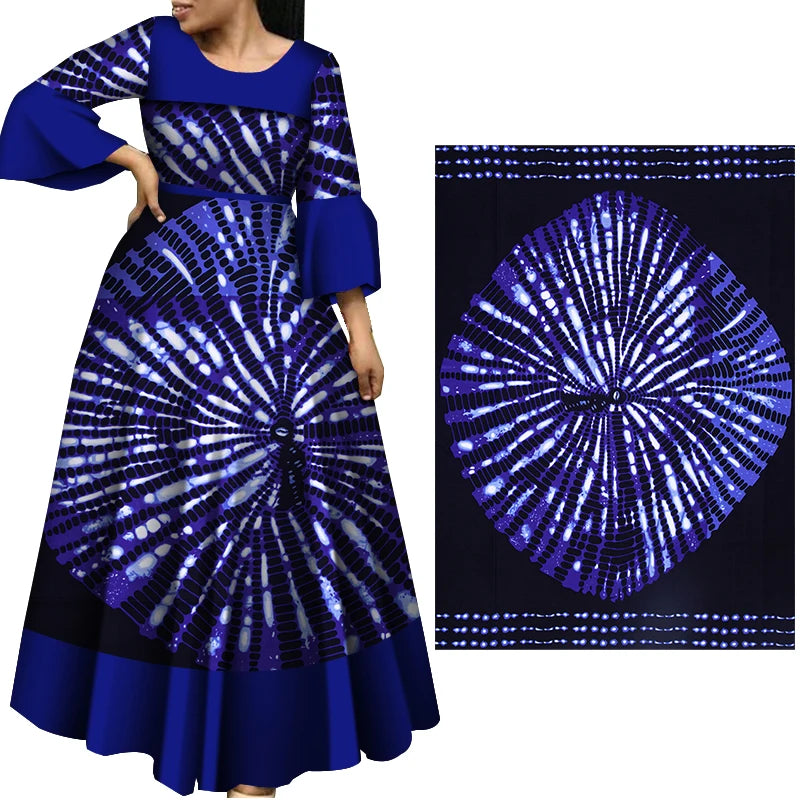 African Cotton Fabric Ankara Dresses Nigerian Fashion Batik Blue Fabrics 3/6 Yards/Lot Material 24fs1594