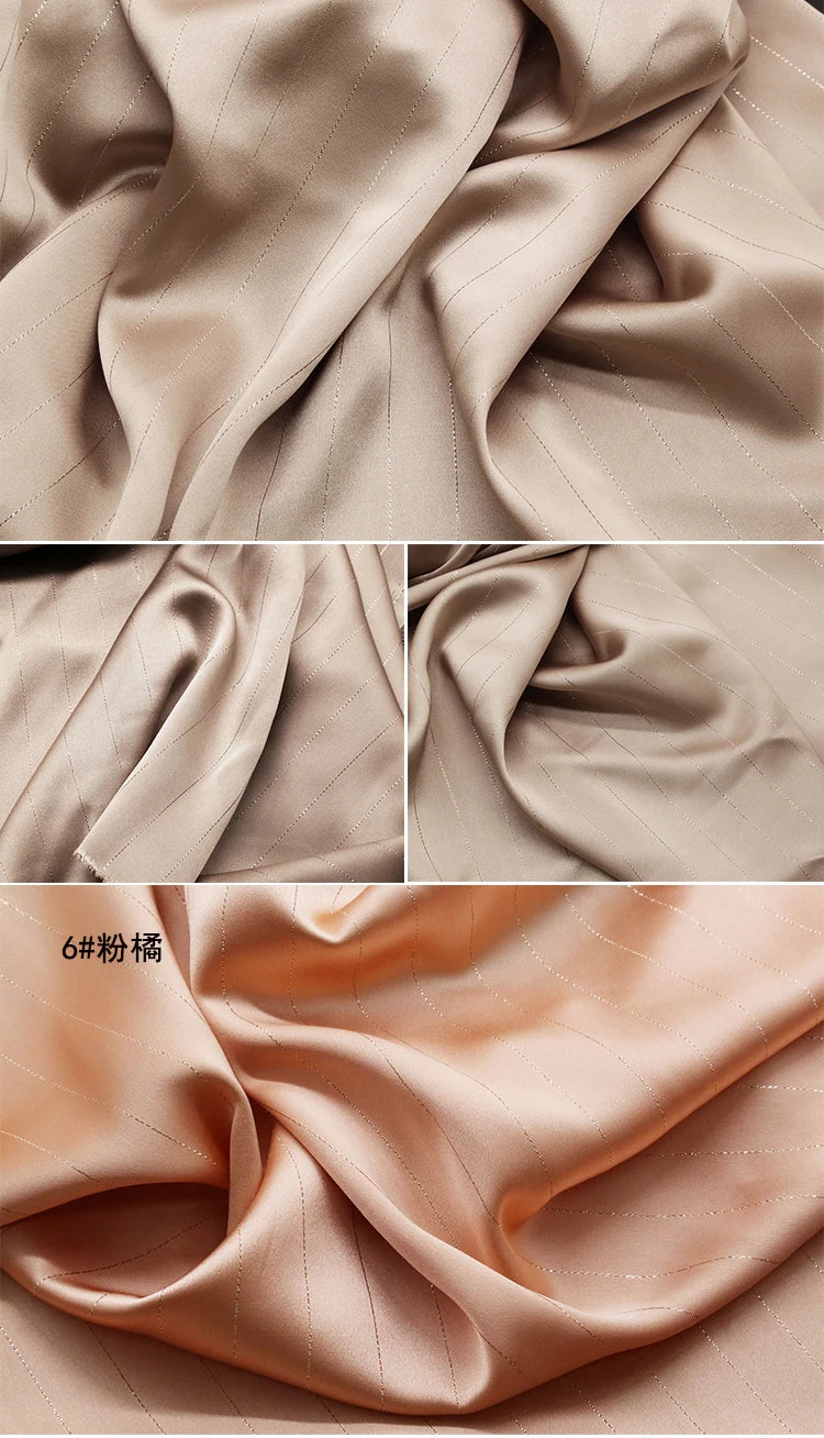High End Bright Silk Striped Imitation Acetic Acid Fabric Satin Glossy Silk Smooth Drape Feeling Suit Dress Pants Fabric