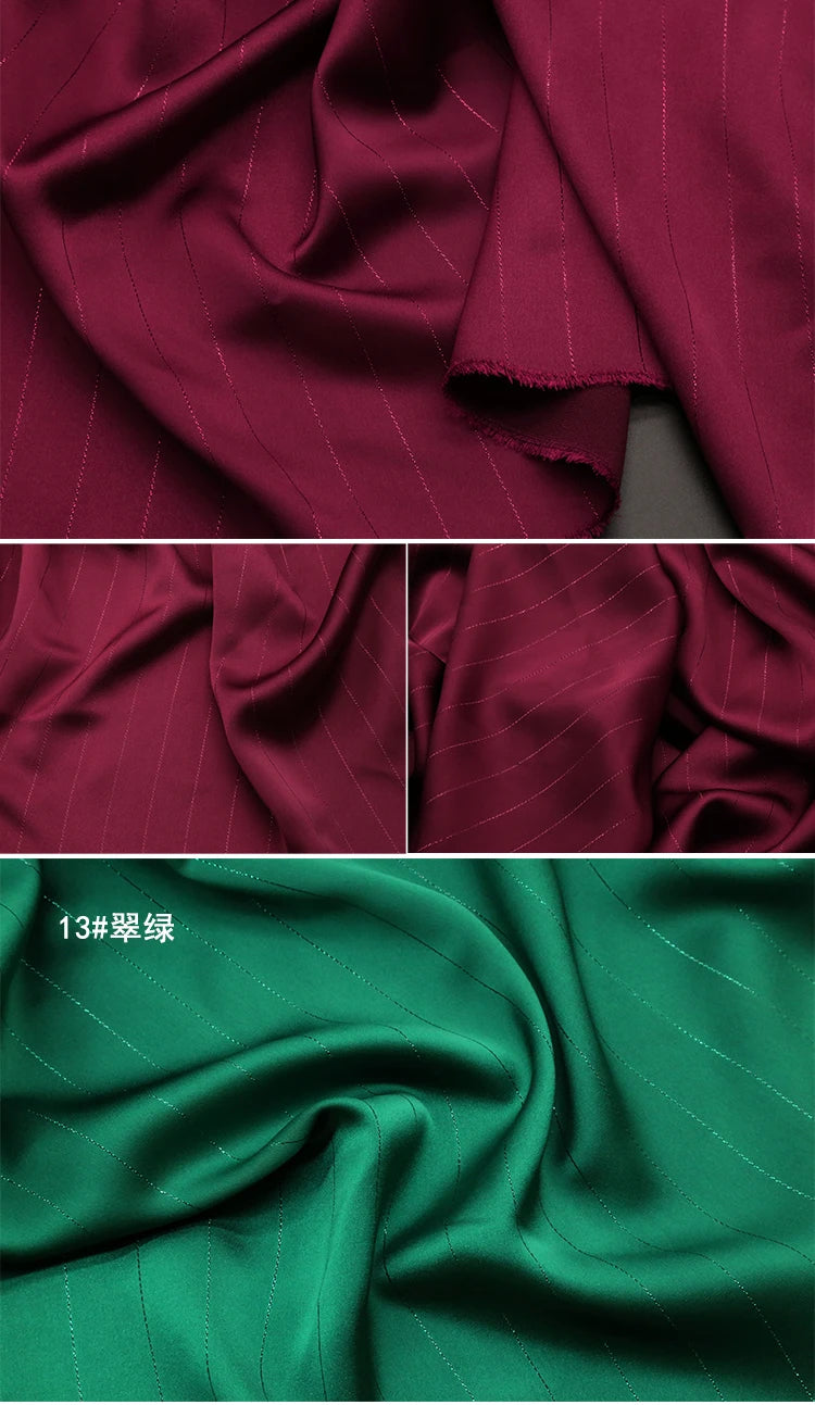 High End Bright Silk Striped Imitation Acetic Acid Fabric Satin Glossy Silk Smooth Drape Feeling Suit Dress Pants Fabric