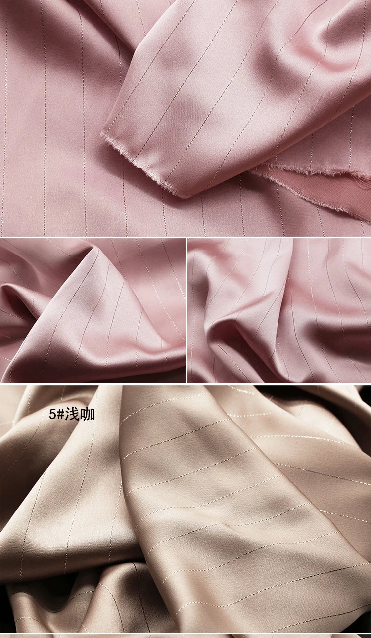 High End Bright Silk Striped Imitation Acetic Acid Fabric Satin Glossy Silk Smooth Drape Feeling Suit Dress Pants Fabric