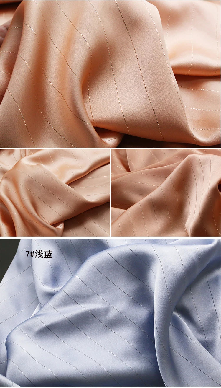 High End Bright Silk Striped Imitation Acetic Acid Fabric Satin Glossy Silk Smooth Drape Feeling Suit Dress Pants Fabric