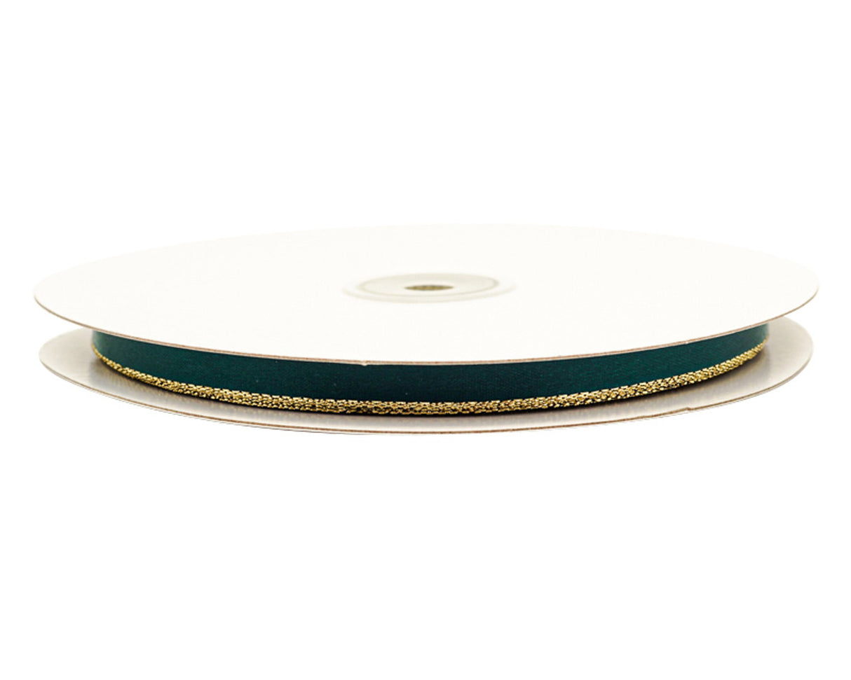 3/8"x50 yard Hunter Green Satin Gift Ribbon with Gold Edge
