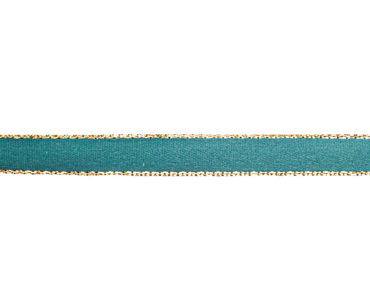 3/8"x50 yard Hunter Green Satin Gift Ribbon with Gold Edge