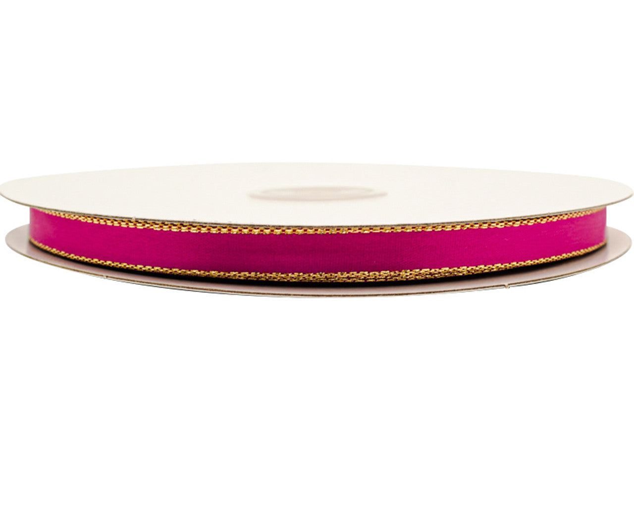 3/8"x50 yard Shocking Pink Satin Gift Ribbon with Gold Edge