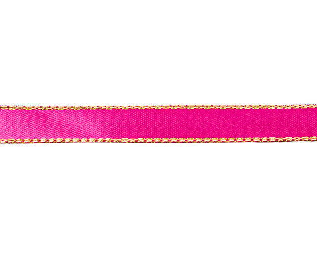 3/8"x50 yard Shocking Pink Satin Gift Ribbon with Gold Edge