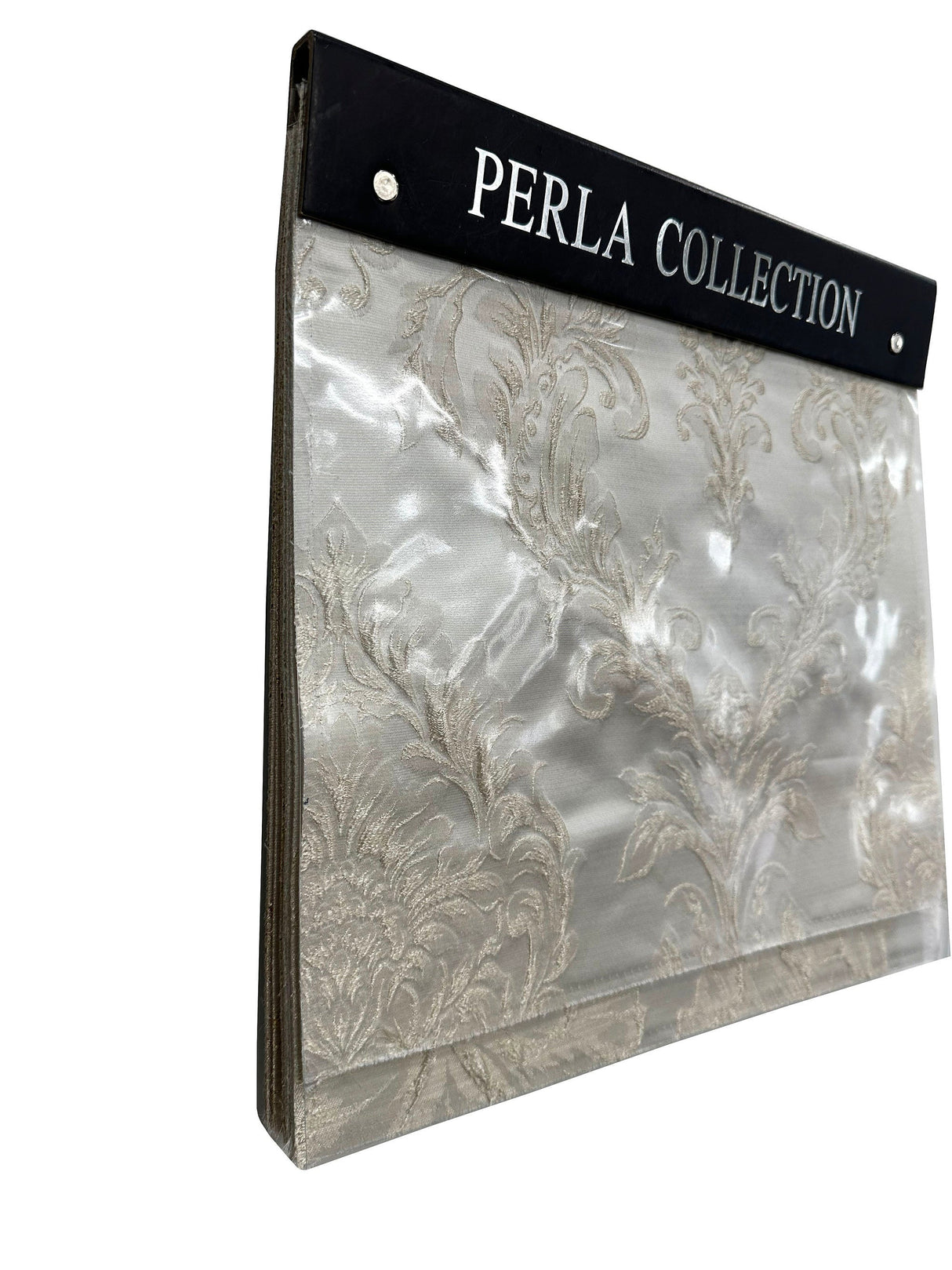 Perla Collection Polyester Fabric - Shiny Floral Damask Diamond Jacquard, 55" Width (Sample Book)