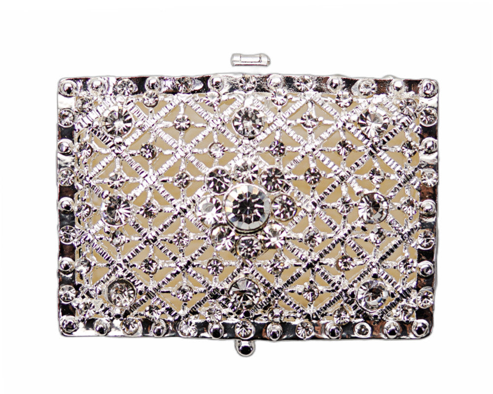 Silver Rectangle Rhinestone Wedding Arras Box Set 2.5 Inch