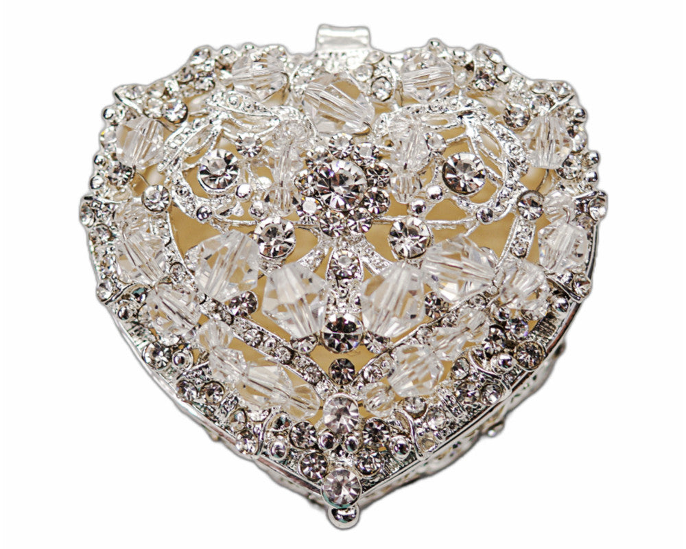 Silver Heart Crystal Studded Wedding Arras Box Set 2.5 Inch