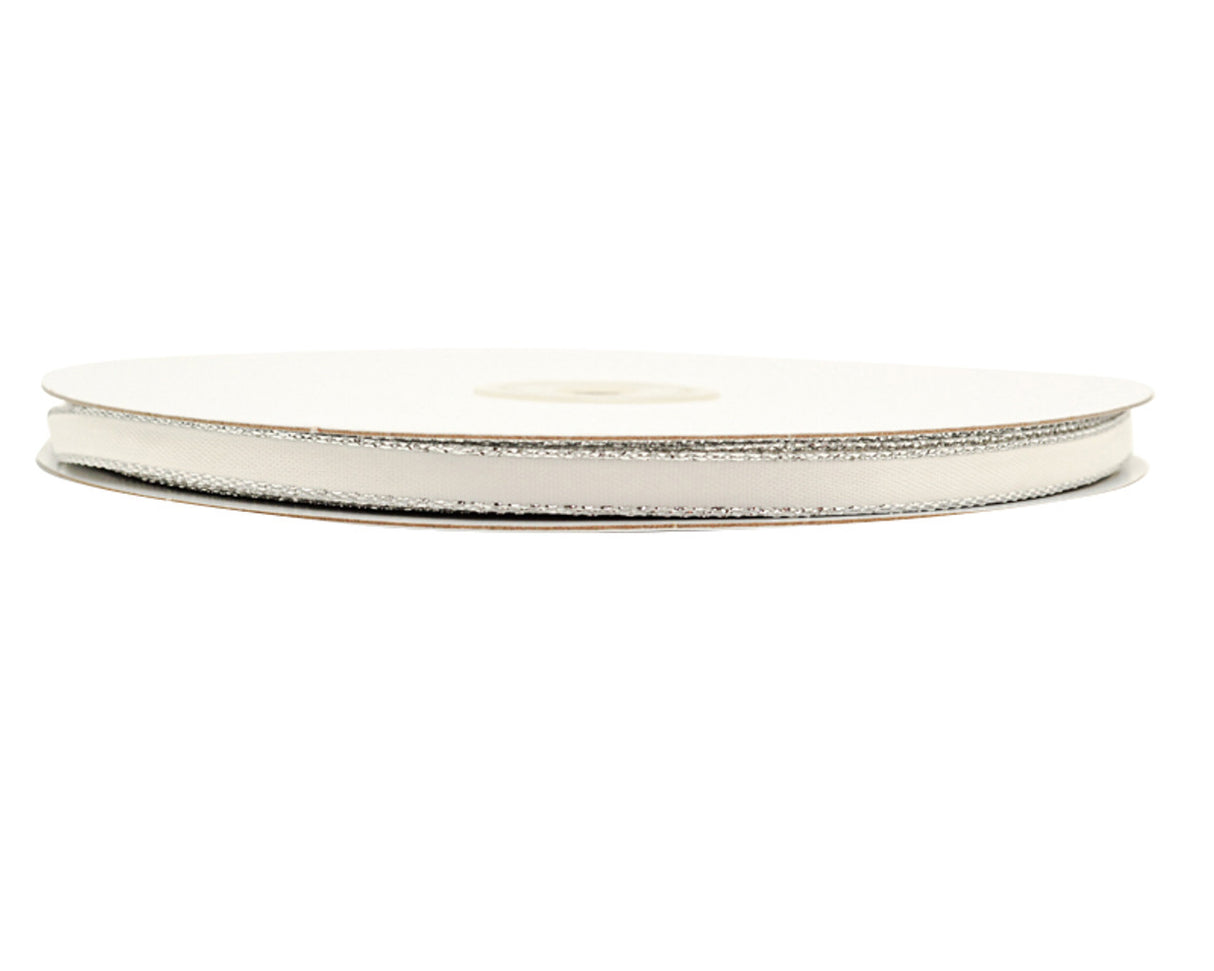1/4"x50 yard White Satin Gift Ribbon with Silver Edge