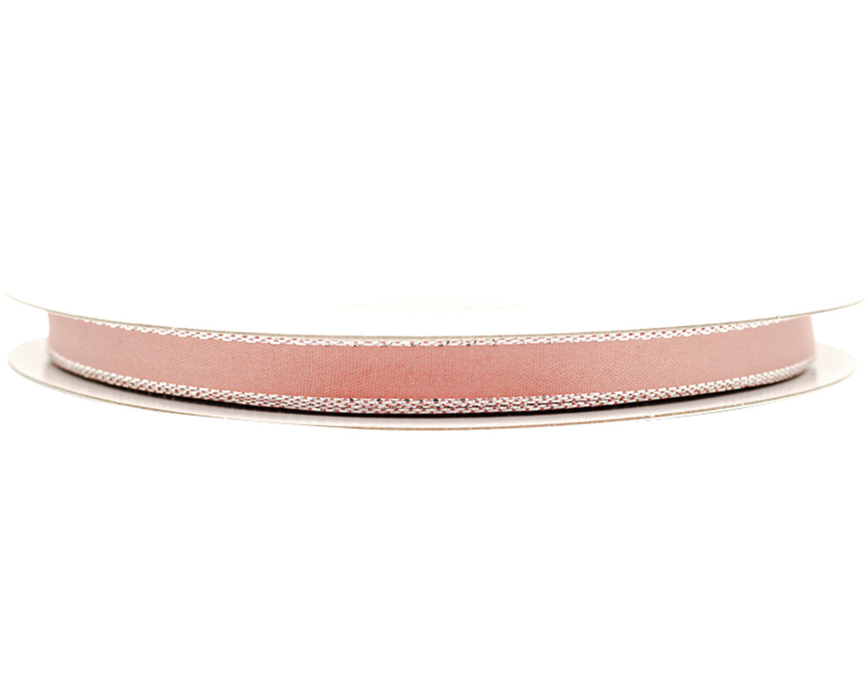3/8"x50 yard Blush Satin Gift Ribbon with Silver Edge