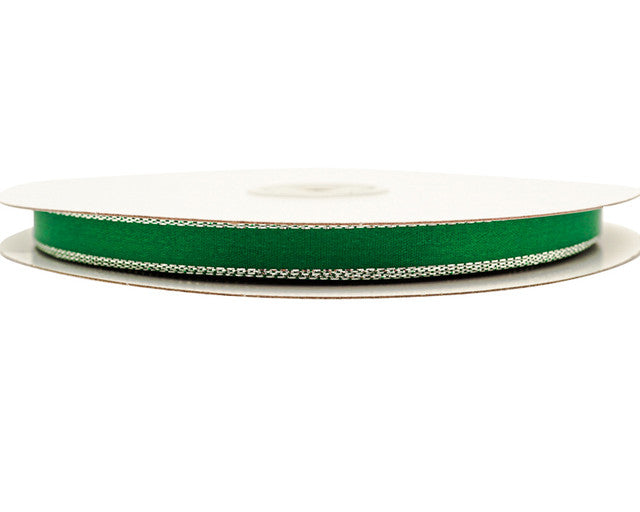 3/8"x50 yard Emerald Green Satin Gift Ribbon with Silver Edge