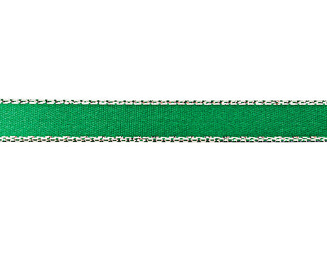 3/8"x50 yard Emerald Green Satin Gift Ribbon with Silver Edge