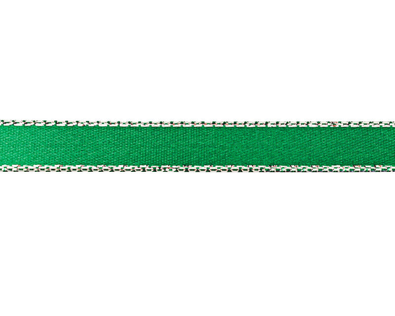 3/8"x50 yard Emerald Green Satin Gift Ribbon with Silver Edge - Pack of 15 Rolls
