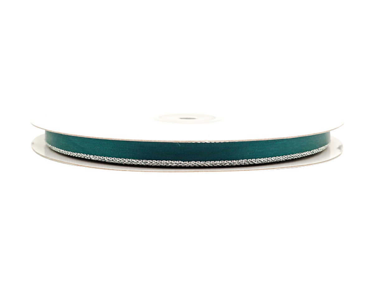 3/8"x50 yard Hunter Green Satin Gift Ribbon with Silver Edge