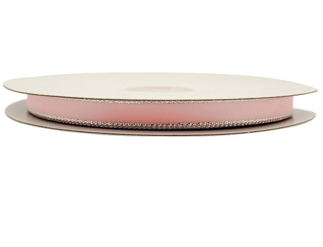 3/8"x50 yard Pink Satin Gift Ribbon with Silver Edge