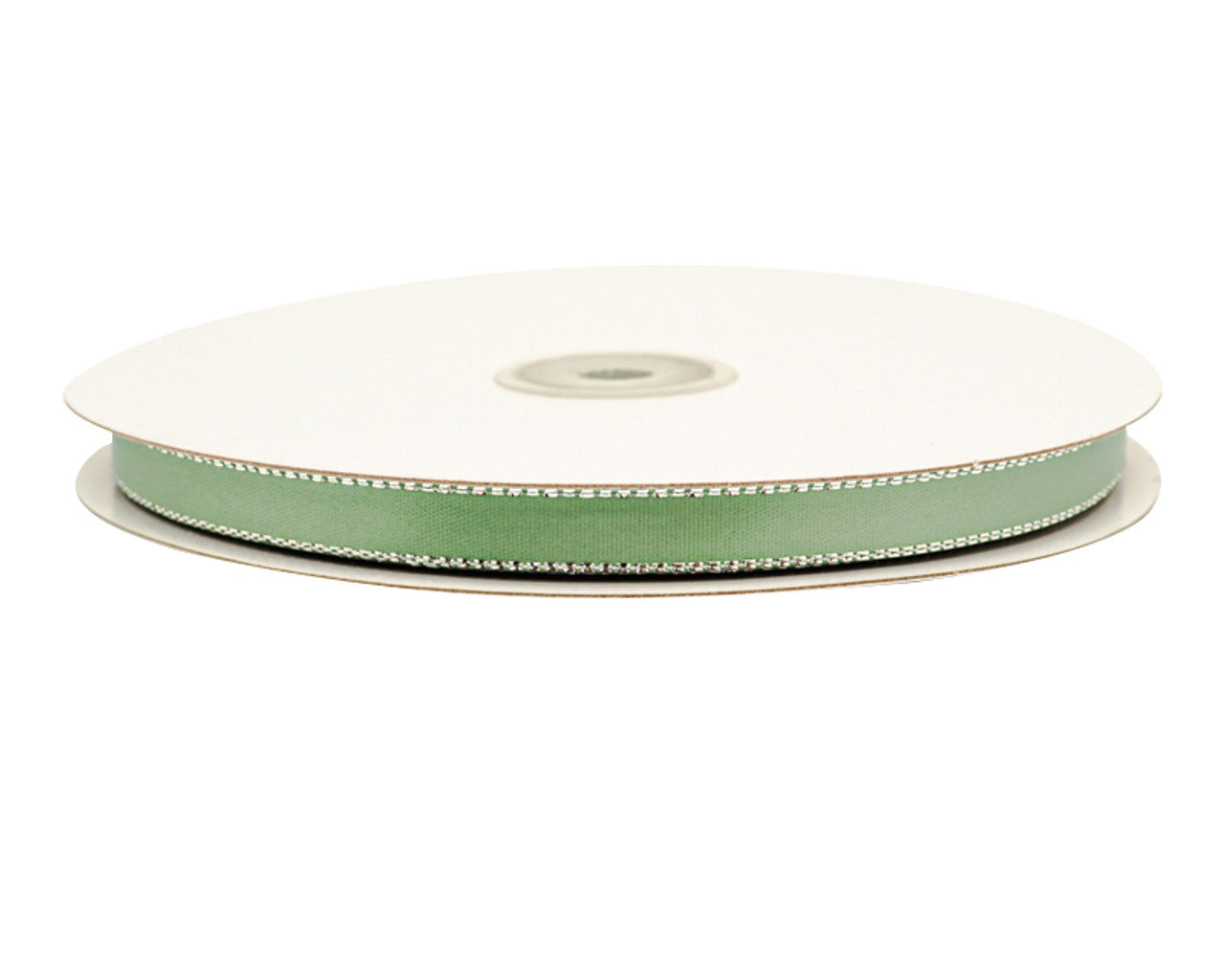3/8"x50 yard Sage Green Satin Gift Ribbon with Silver Edge