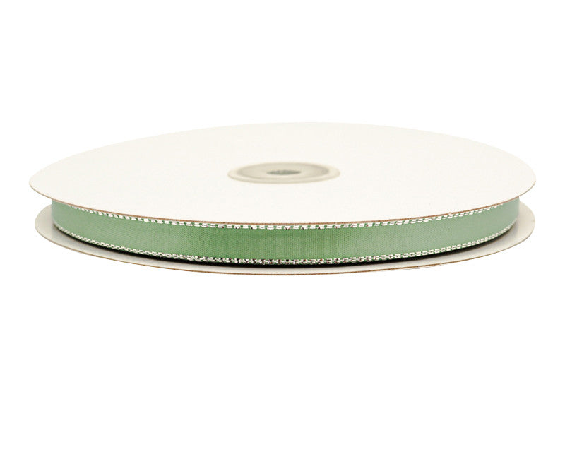 3/8"x50 yard Sage Green Satin Gift Ribbon with Silver Edge - Pack of 15 Rolls