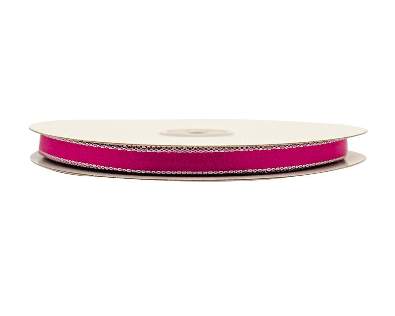 3/8"x50 yard Shocking Pink Satin Gift Ribbon with Silver Edge - Pack of 15 Rolls