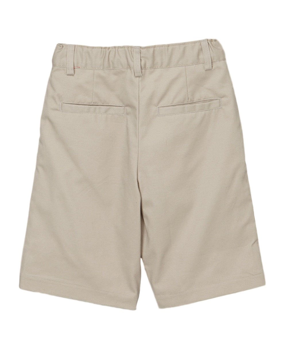 Boy Khaki Uniform Shorts With Adjustable Waist Cotton Fabric - Khaki, Adjustable Waist, Pockets (1 Piece)