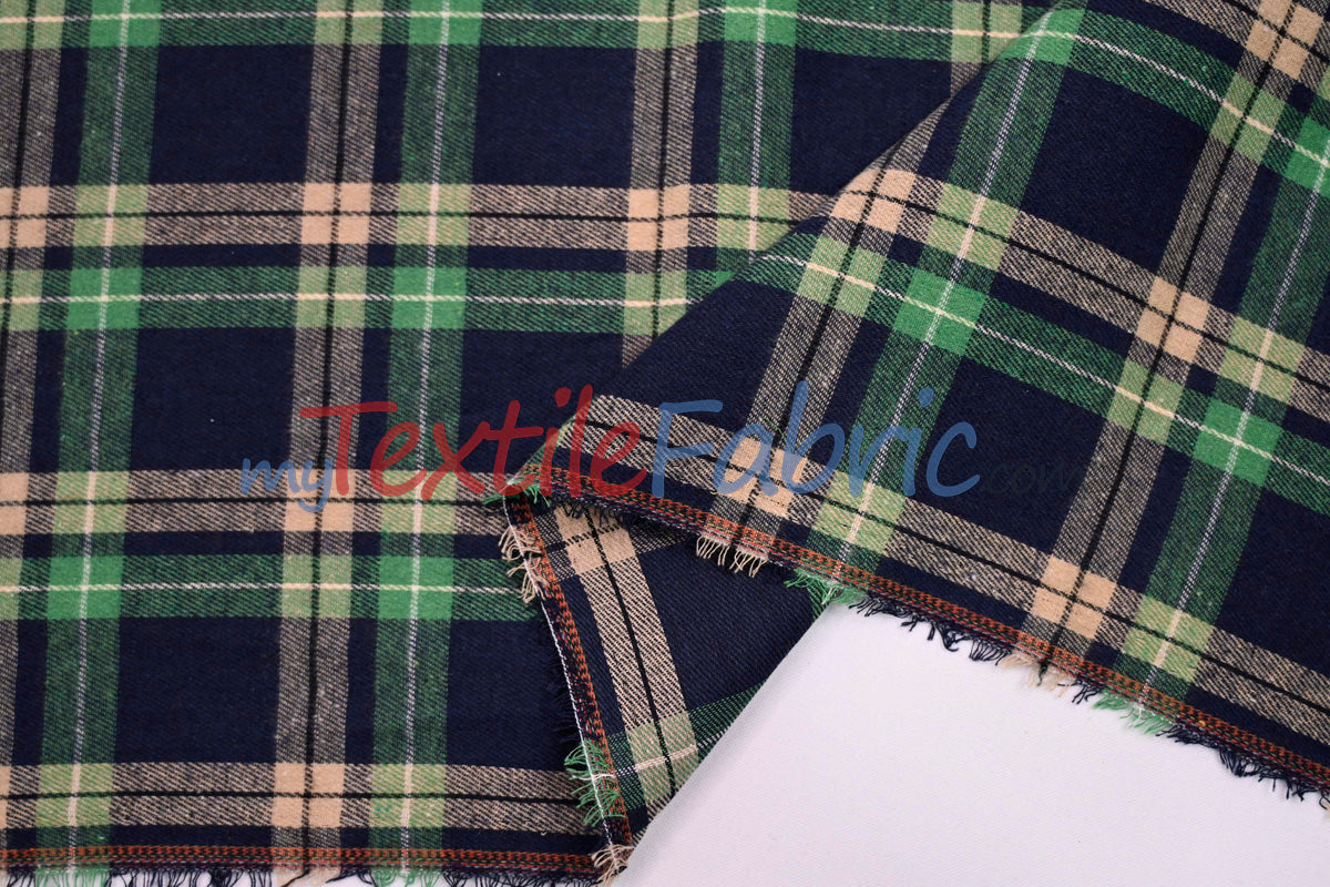 Plaid Flannel Fabric - 80 Percent Polyester 20 Percent Cotton, Plaid Pattern, 7 Oz, Soft Brushed Cotton Face (1 Yard)