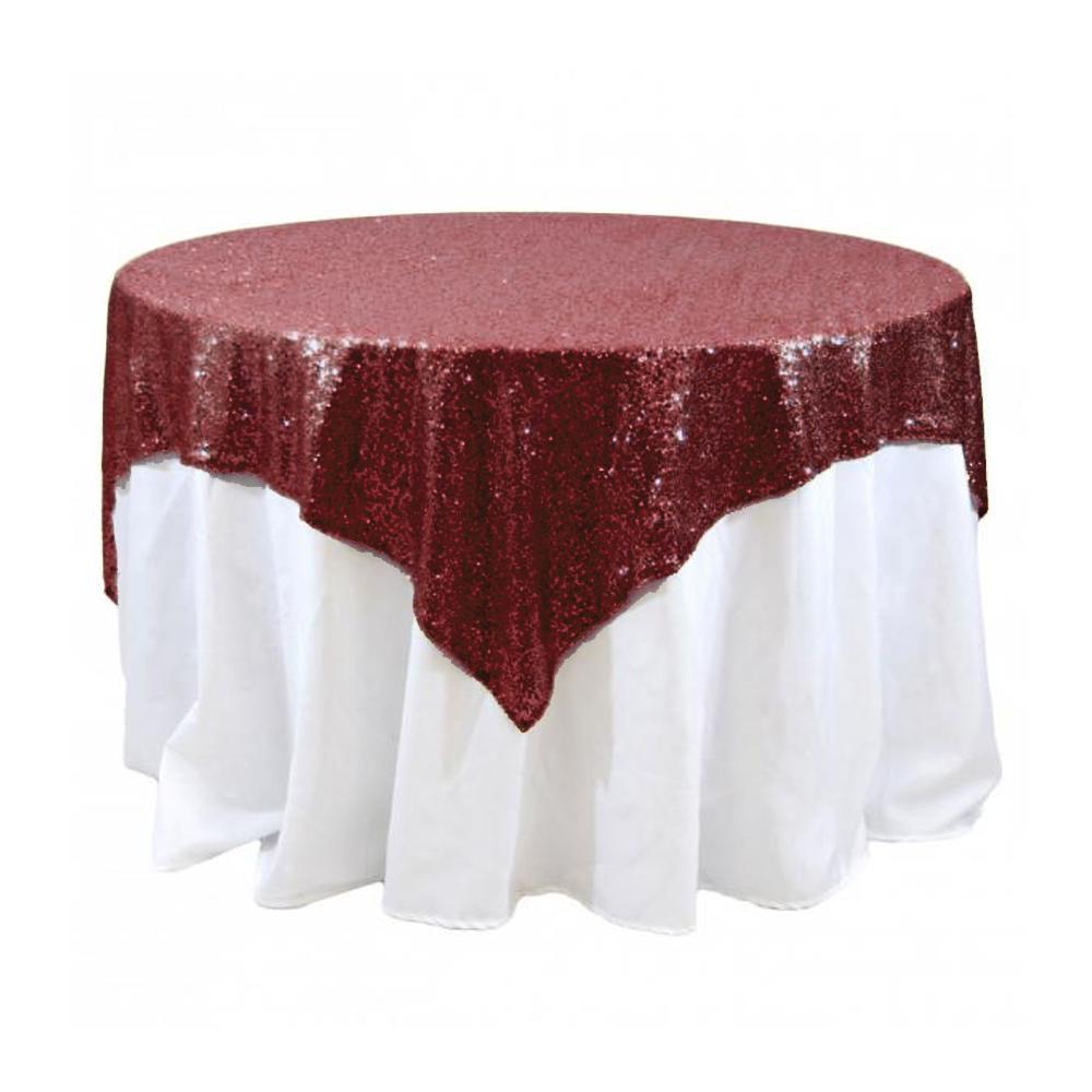 Burgundy Sequins Overlay Square Tablecloth 85″ x 85″