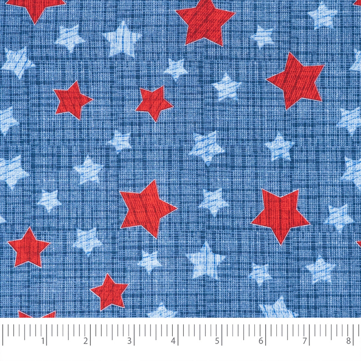 Cotton Fabric Red & Blue Stars On Texture by the Yard