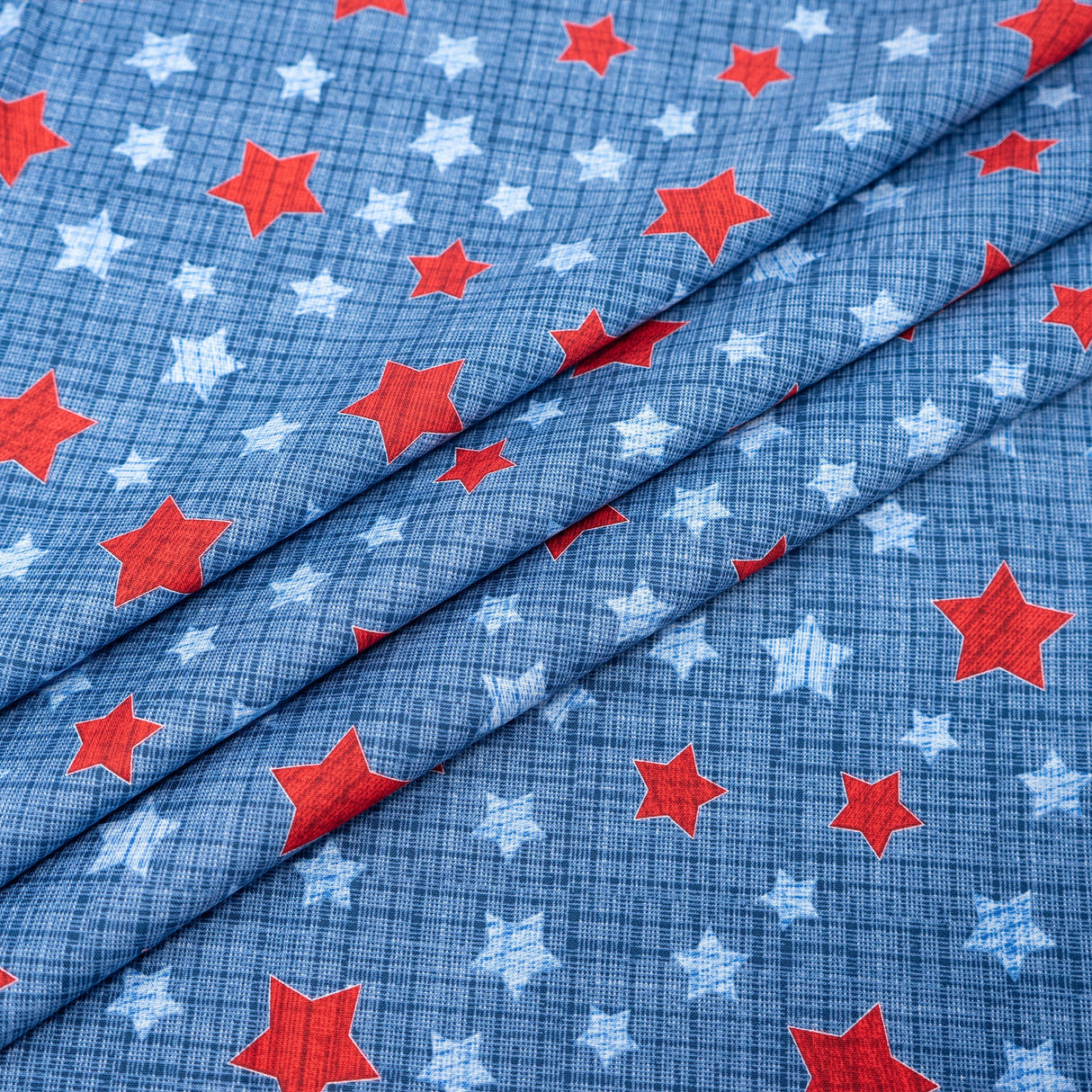 Cotton Fabric Red & Blue Stars On Texture by the Yard