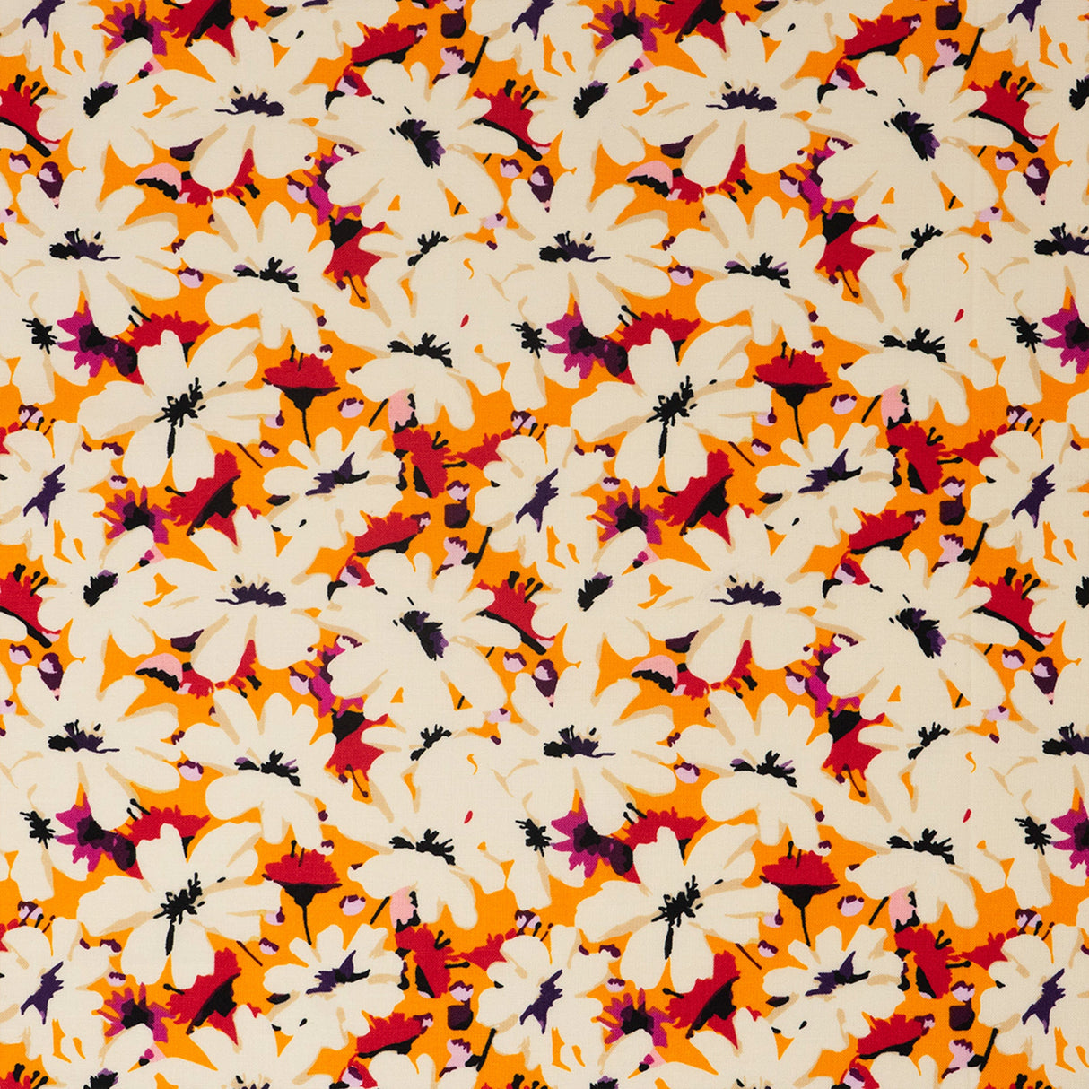 SINGER 100% Cotton White Flowers On Orange Fabric