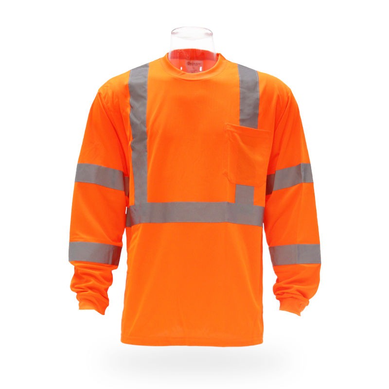 High Visibility Long Sleeve Safety T-Shirt 10 Pack - 2” wide - 100% Polyester