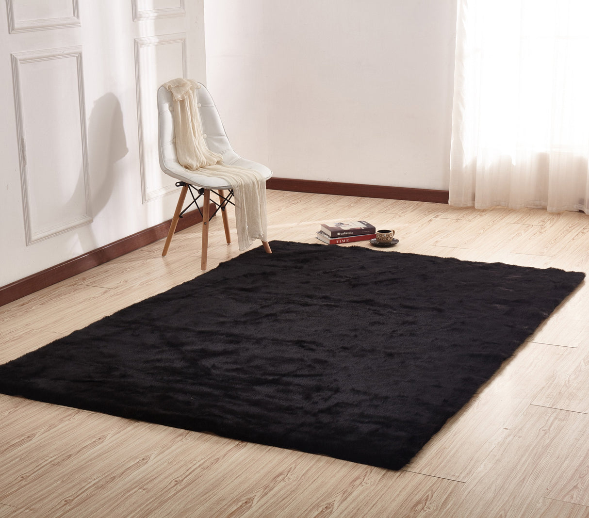 Luxury Soft Faux Fur Sheepskin Area Rug - Faux Fur Fabric, Solid, 7'6" X 10'3", Black, Dark Purple, Gray, White (1 Unit)