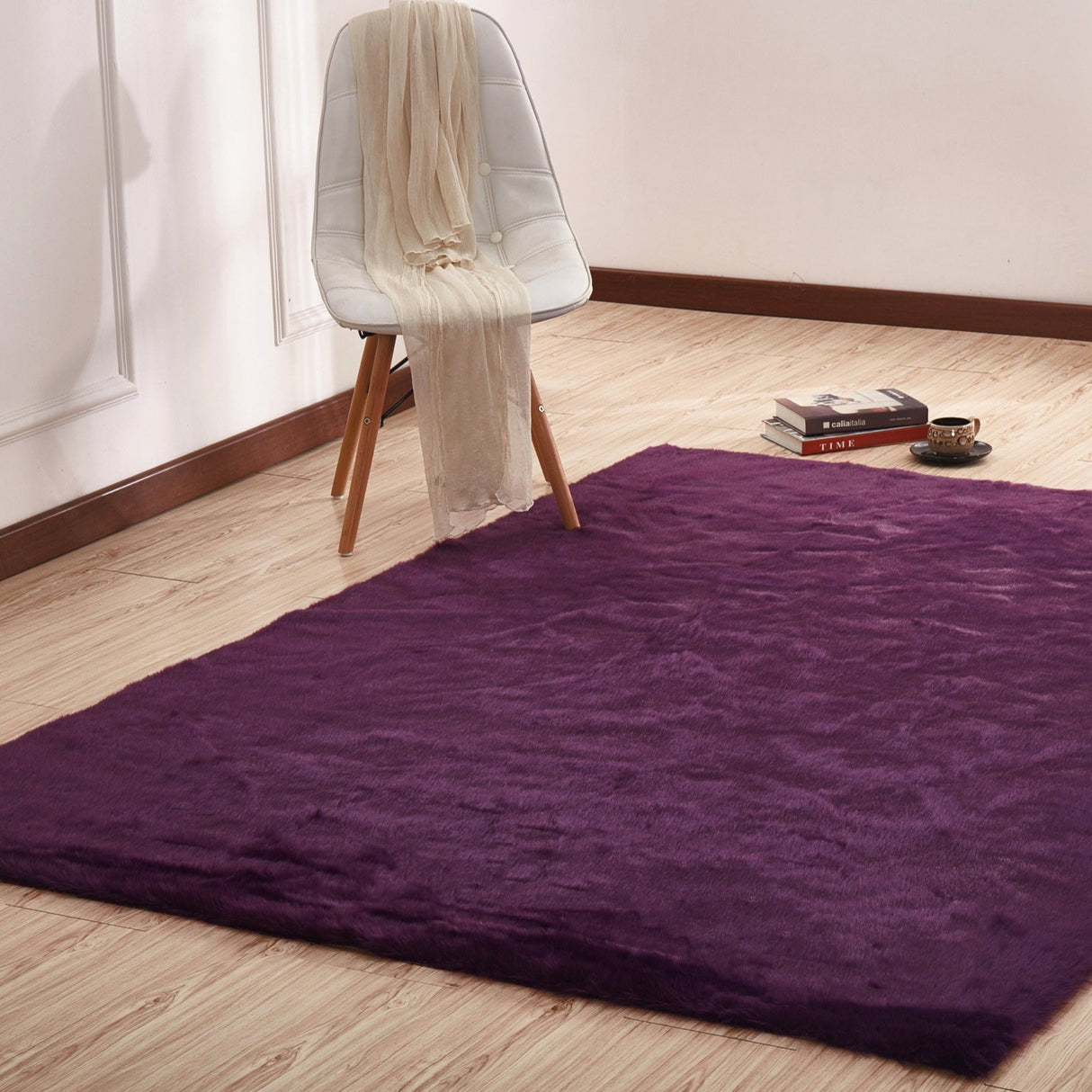 Luxury Soft Faux Fur Sheepskin Area Rug - Faux Fur Fabric, Solid, 7'6" X 10'3", Black, Dark Purple, Gray, White (1 Unit)