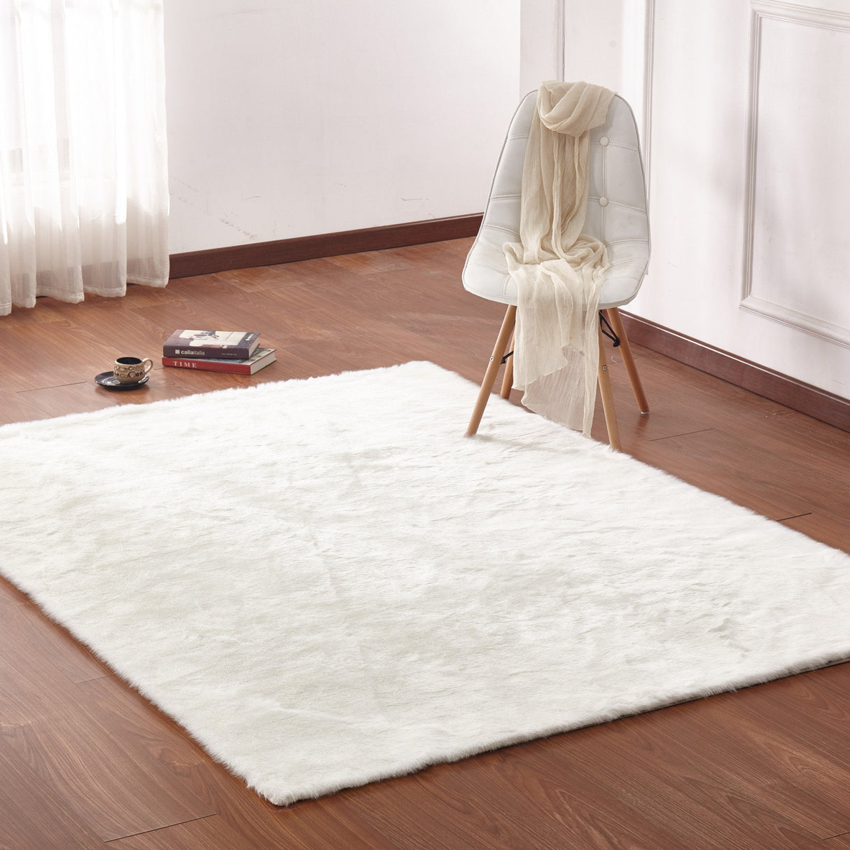 Luxury Soft Faux Fur Sheepskin Area Rug - Faux Fur Fabric, Solid, 7'6" X 10'3", Black, Dark Purple, Gray, White (1 Unit)