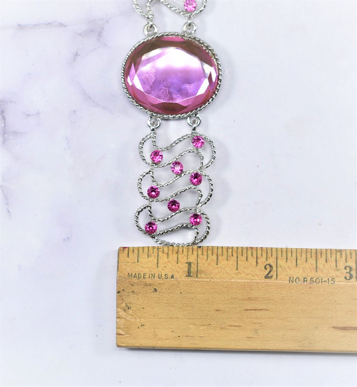 Rhinestone Applique Connector Pink Silver