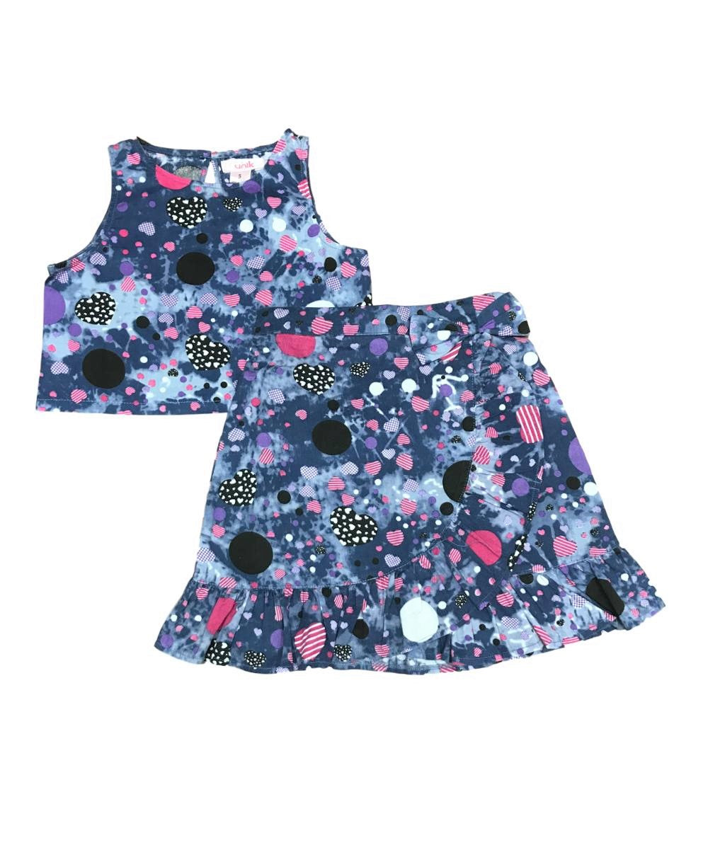 Unik Girl Denim Print Skirt Set - Denim Print, Girls Skirt Set, Multi Color, 2-14 (1 Set)