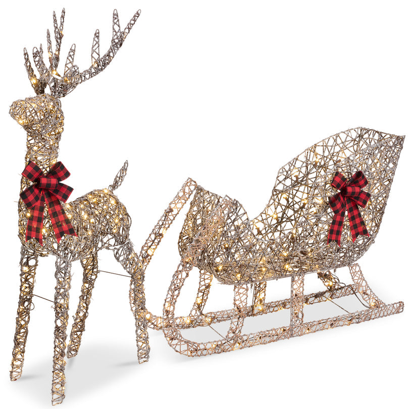 Lighted Christmas Reindeer & Sleigh Outdoor LED Holiday Yard Decor Set