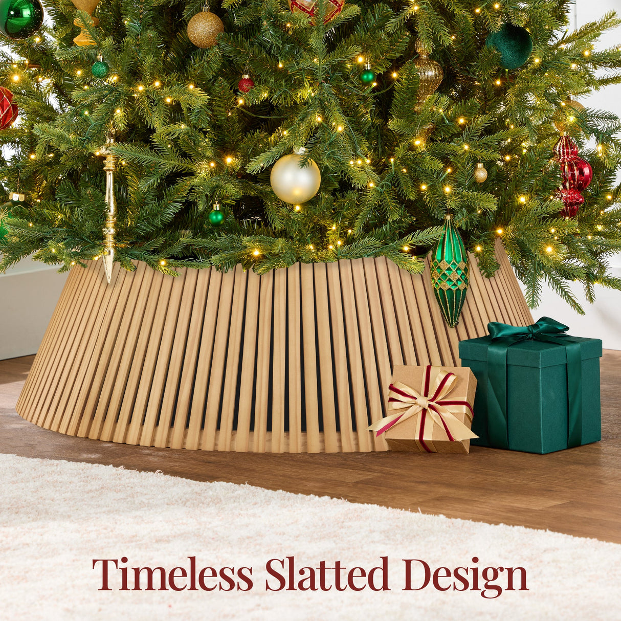 42-Inch Solid Wood Slatted Christmas Tree Collar