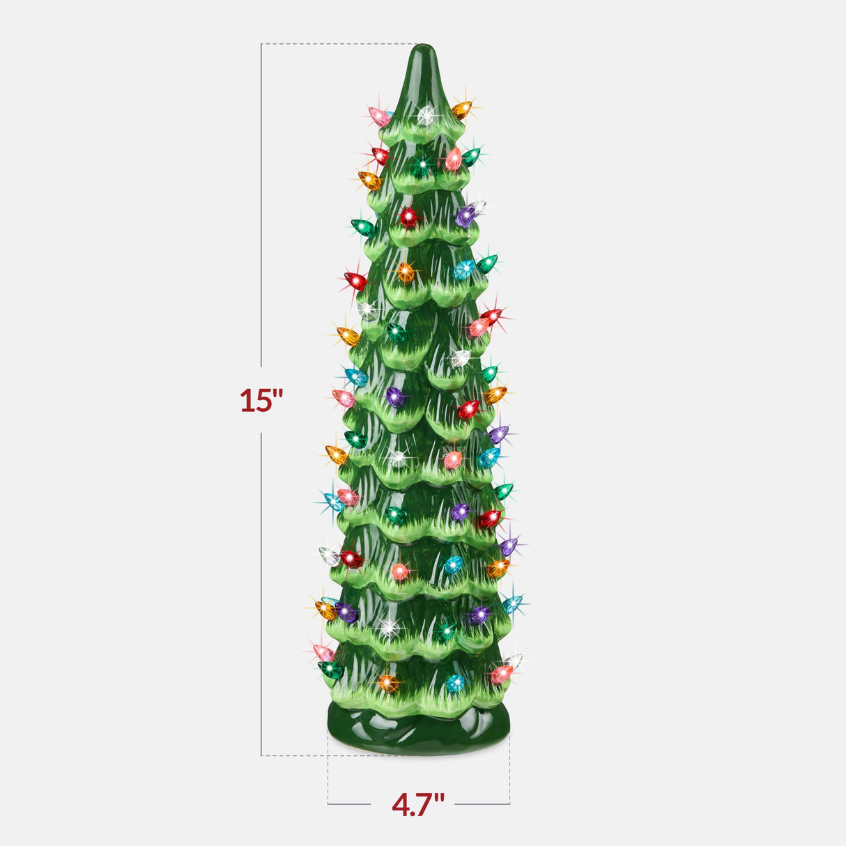 15-Inch Hand-Painted Ceramic Christmas Tree with LED Lights