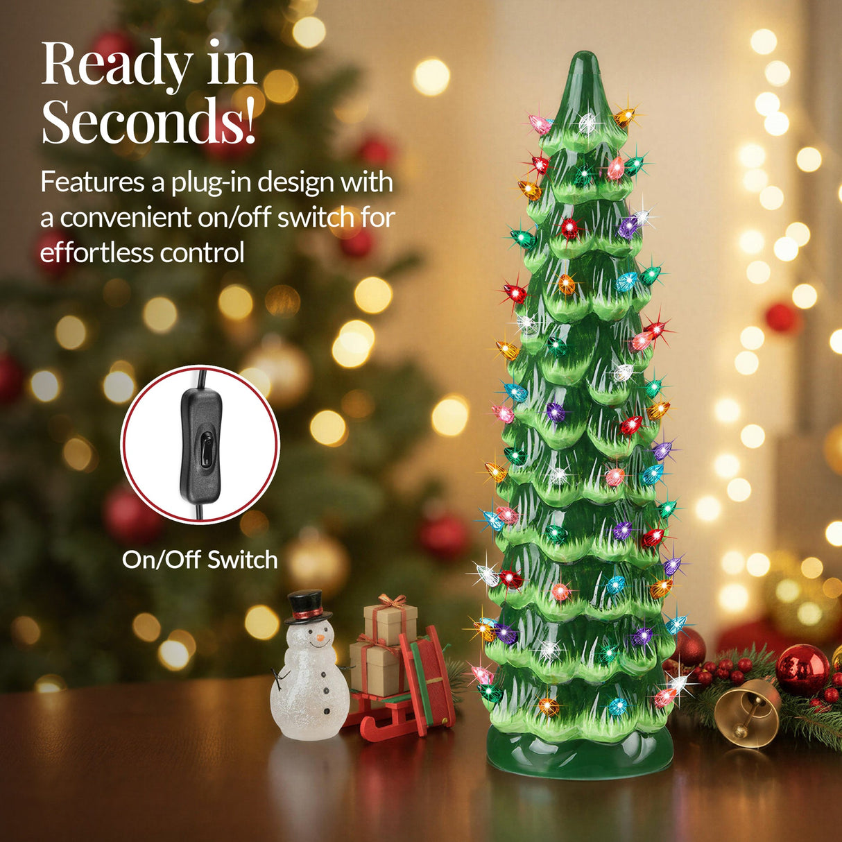 21-Inch Hand-Painted Ceramic Christmas Tree with LED Lights