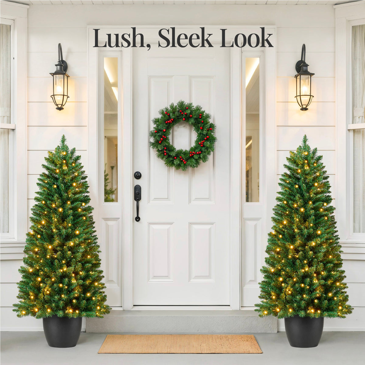Pre-Lit Potted Pencil Christmas Tree with Twinkling LED Lights product image showing its overall design and key.