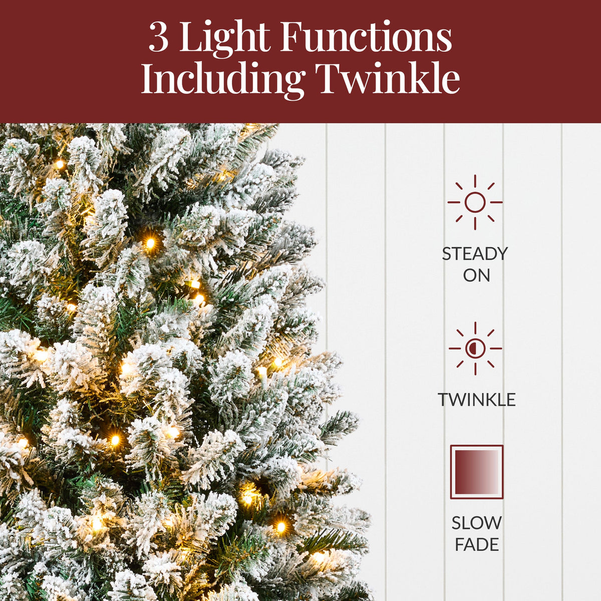 Pre-Lit Potted Flocked Christmas Tree with Twinkling LED Lights product image showing its overall design and key.