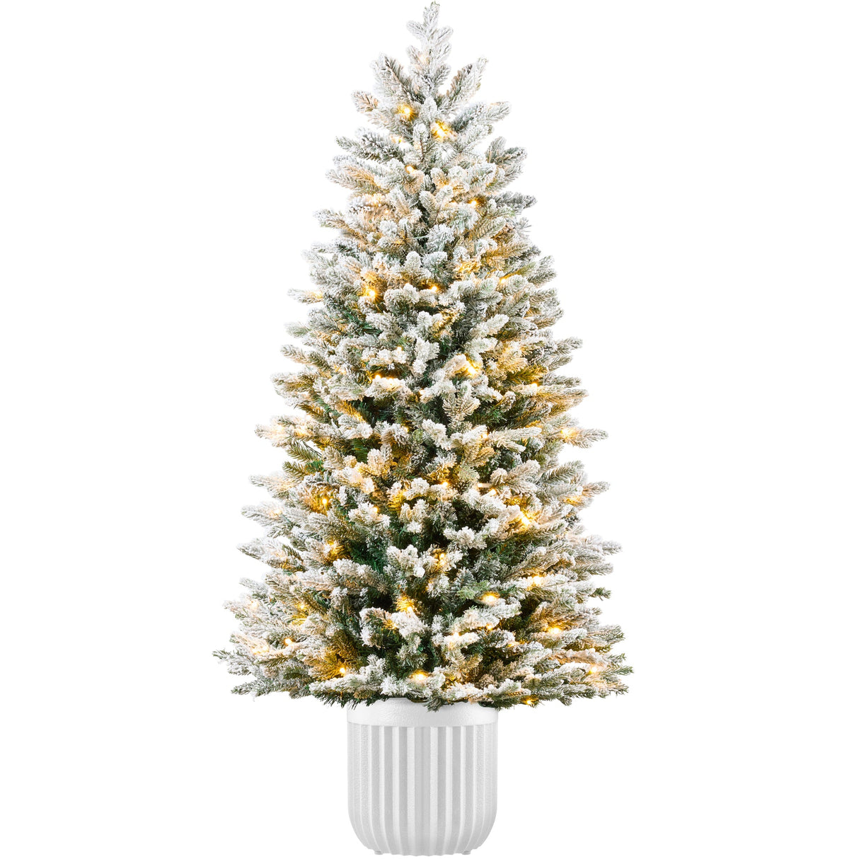 Pre Lit Potted Flocked Pencil Christmas Tree with LED Lights