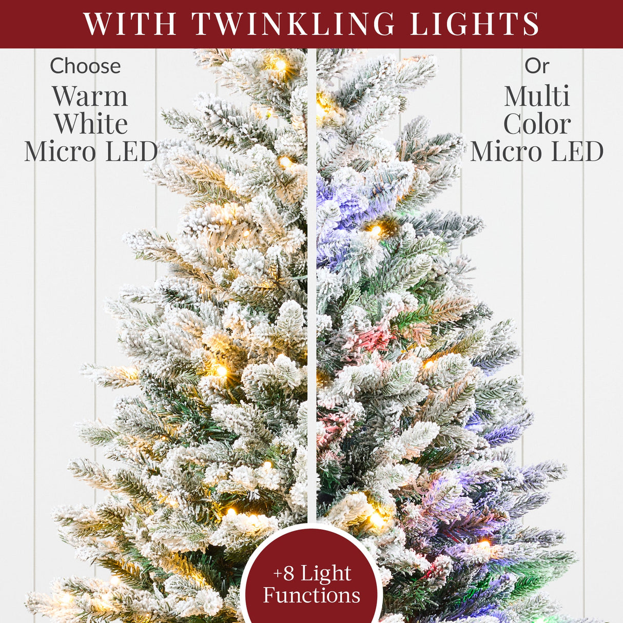 Pre Lit Potted Flocked Pencil Christmas Tree with LED Lights