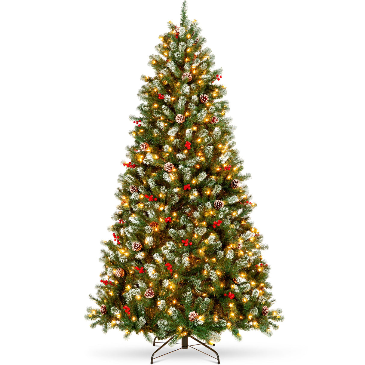Pre Lit Frosted Spruce Christmas Tree with Pinecones & Berries