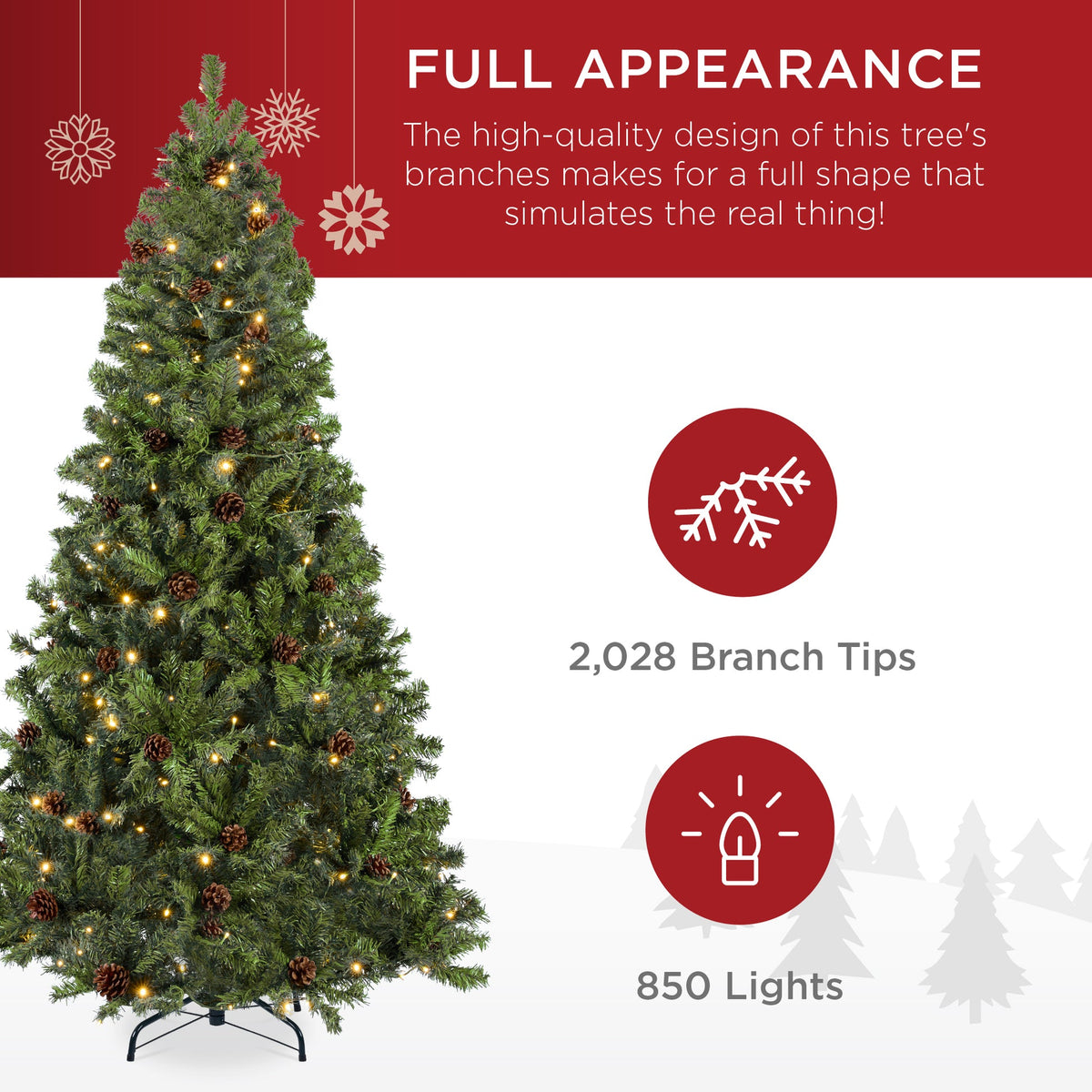 Pre-Lit Pre-Decorated Christmas Tree with Pinecones and Twinkle LEDs product image