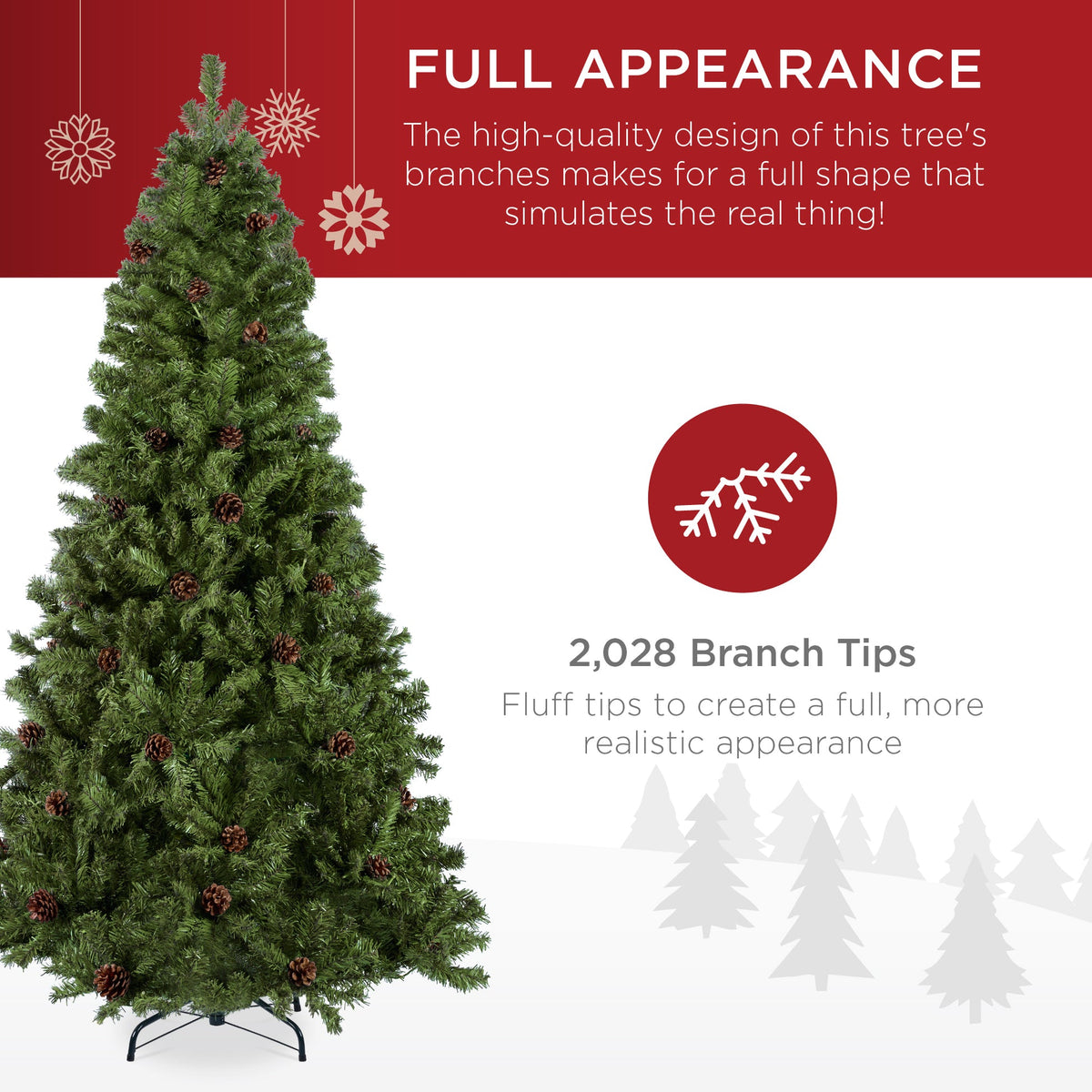 Pre-Decorated Christmas Tree with Pinecones and Natural Look product image showing its overall design and key features.